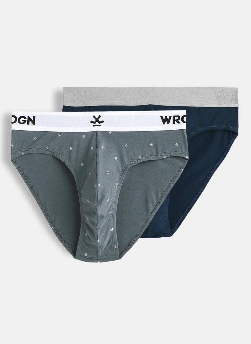 Wrogn Pure Cotton Solid & Print Pack of 2 Briefs - Image 1